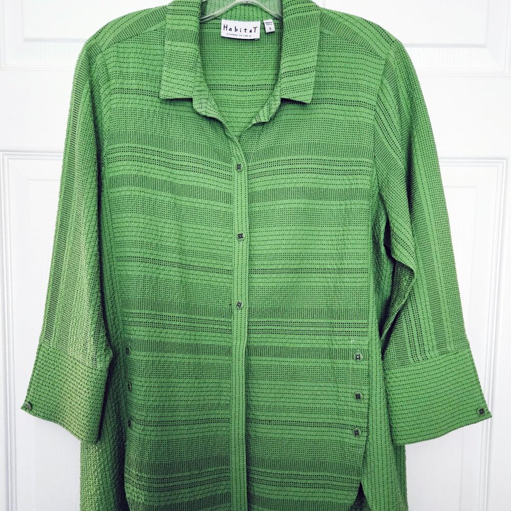 Habitat Lime Green Textured Shirt Button Up Size Small